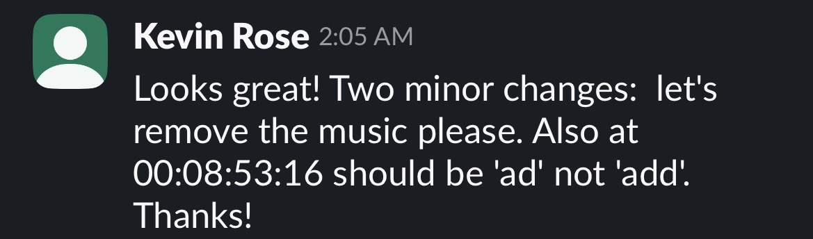 Client message about their edits