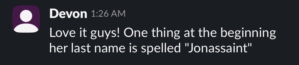 Client message about their edits